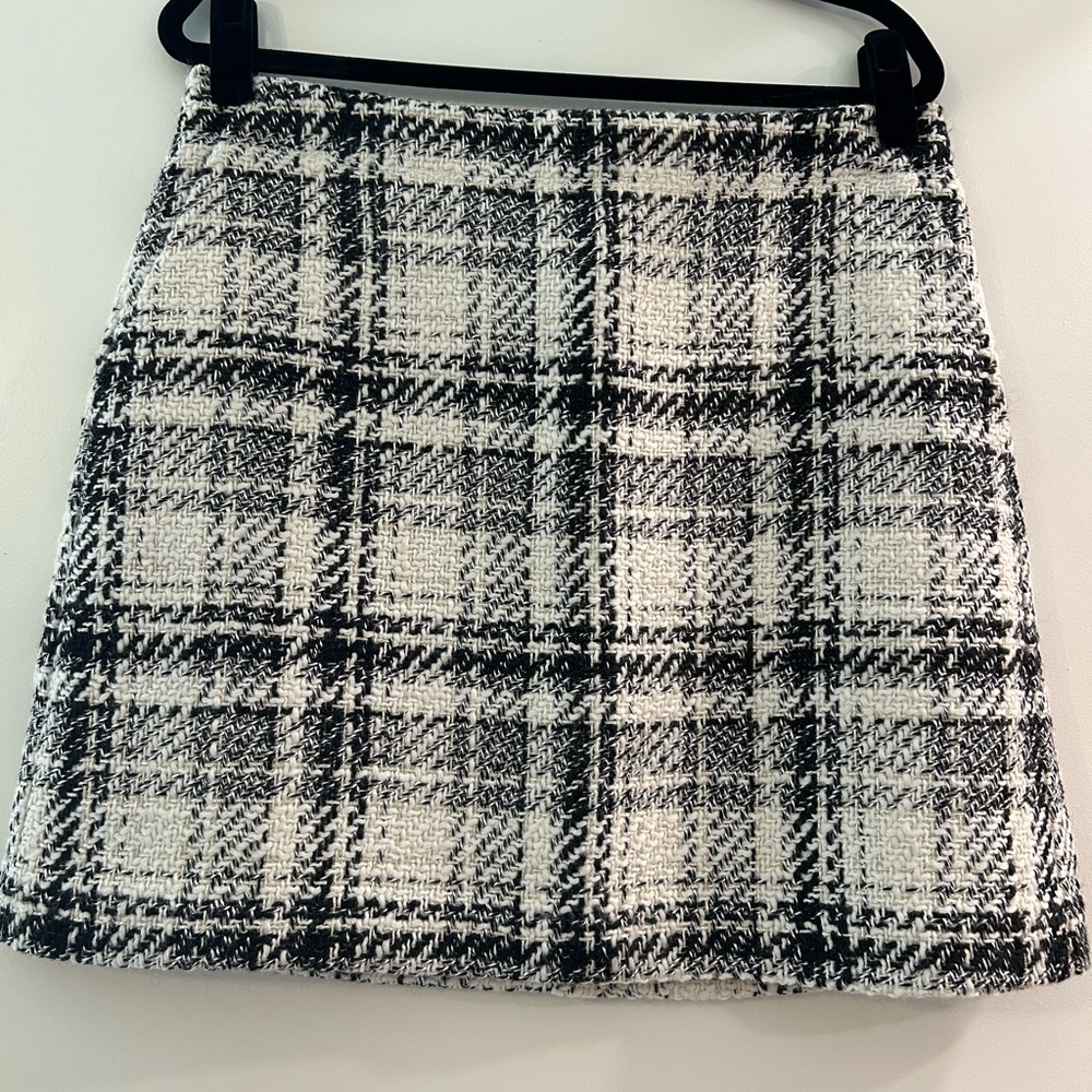 LOFT Black and White Plaid Mini Skirt